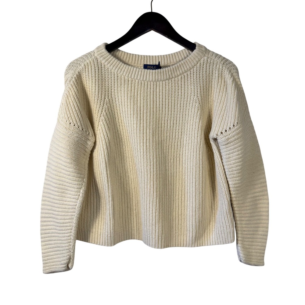 Polo Ralph Lauren Womens Cream Chunky Shaker Knit Raglan Sweater Small